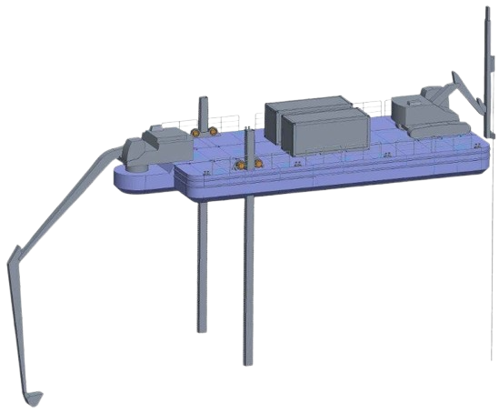 DB-282e - Steel Work Pontoon with spuds - Excavator configuration
