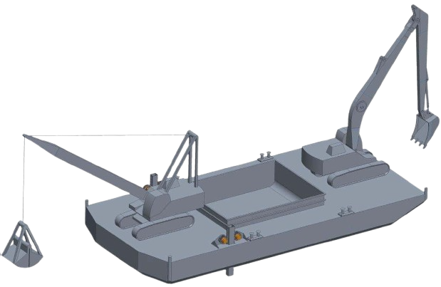 DBC-253 - Non-propelled Excavator Deck Barge with Bin Walls and Spuds